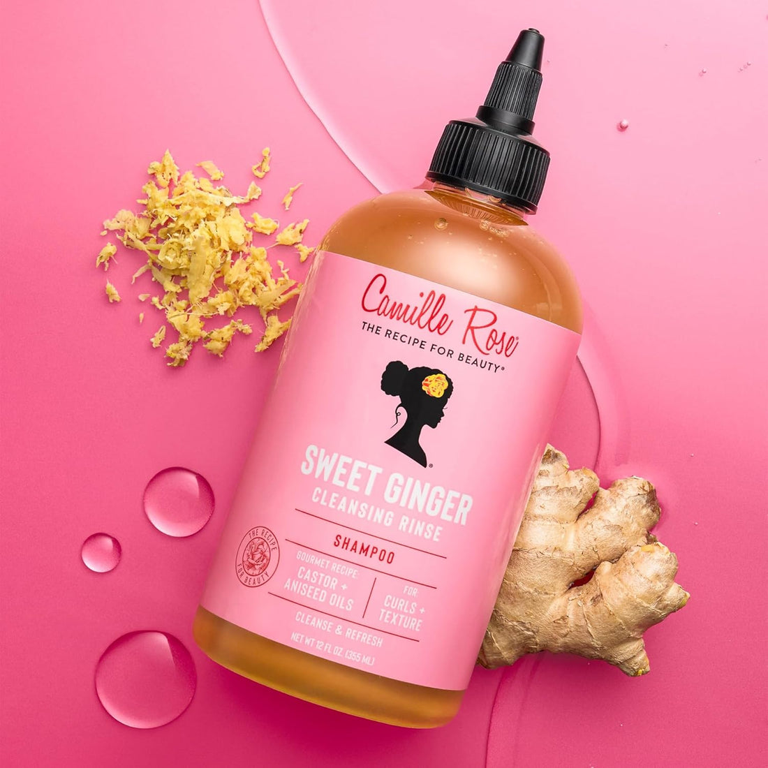 Camille Rose Sweet Ginger Hair Cleansing Rinse Shampoo for All Hair Types, Castor and Aniseed Oil, 355 ml