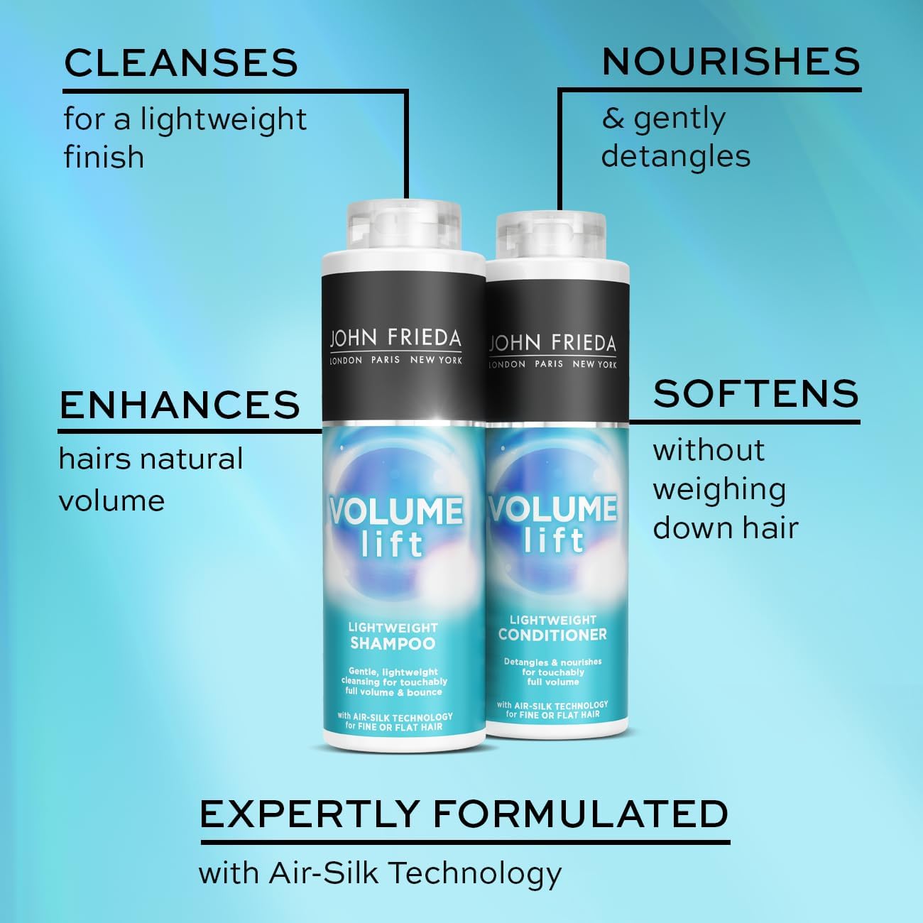 John Freida VOLUME LIFT LIGHTWEIGHT SHAMPOO AND CONDITIONER DUE PACK 2 X 500ml